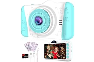 ULTRALENT Kinderkamera,3,5-Zoll Großbildschirm,Digitalkamera Kinder Fotoapparat mit 32GB-Karte,1080P HD 12MP, Anti-Drop,USB wiederaufladbar Selfie Kamera für 3-12 Jahre Jungen Weihnachtsgeschenkev,Blau
