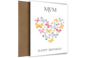 HEY CHIMP Pretty Birthday Card for Mum | Butterfly Heart | Female Happy Birthday Card with Lovely Words for her Bday when she turns a year older!
