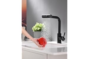 TIMACO Rubinetto Lavello Cucina Nero con Cascata Doccetta Estraibile,Miscelatore Cucina con Nero a 3 Modalità,Rubinetto Cucina Cascata Girevole a 360°,Miscelatore Lavello Cucina con monocomando,Opaco
