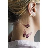 BearPear 3 Boyutlu Kelebek D&ouml;vmes, Kelebek Tattoo, Kadın Ge&ccedil;ici D&ouml;vme