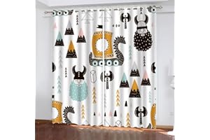 NUYSP Wikinger Vorhang Blickdicht B 280 X H 260cm Polyester Vorhänge mit Ösen 2er Set Gardinen, 3D Gedruckt Zeichentrickfilm Für Kinder Verdunkelungsvorhang für Kinderzimmer Wohnzimmer Schlafzimmer