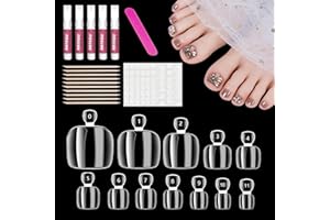 FANICER 120 Piezas Uñas Postizas Transparentes para Pies, 10 Tamaños de Uñas Falsas Acrílicas para Pies, Cubierta Completa Tips de Uñas Artificiales, Ideal para Mujeres y Niñas Decoraciones