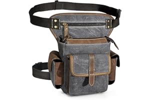 Handadsume Lona Impermeable + Cuero -Motocicletas -Senderismo-Bolsillos-Los Bolsillos de Fanny-Bolsa de Muslos y piernas-Bolsa de Cadera-para Hombres y Mujeres 913-5 (913-5 Gris)