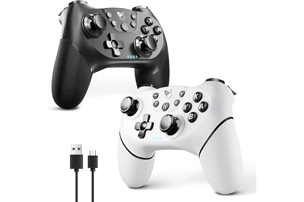 AceGamer 2pcs Mando inalámbrico para Switch 2/Switch/Lite/OLED, Mando para Switch Pro con función de Despertador con un botón/vibración/Turbo/Pantalla(Blanco y Negro)