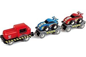 Jouet Hape Petit Train de Transport de Voiture de Course pour Circuit Train Bois - Jeu pour Enfant dès 3 ans - Compatible avec les Circuits de Marques Traditionnelles