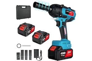 BILIVRY Llave de Impacto Inalámbrica de 1/2", Pistola de Impacto Bateria sin Escobillas de 800 N.m con 2 Baterías de 4000 mah, 4 Enchufes