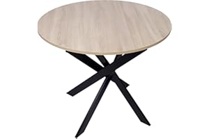 Skraut Home | Tavolo da pranzo fisso rotondo | Modello ZEN | 90 x 90 x 77 cm di altezza | Capacità per 4 persone | Materiali resistenti | Colore rovere | Gambe in metallo laccato nero opaco