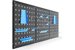 Arebos Paroi à outils en trois parties | Jeu de 17 crochets bleu | 117,6 x 59,5 x 2 cm | Paroi à outils perforée en métal + supports + matériel de montage