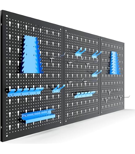 Pannello Forato Per Attrezzi LARS360 - 3 Pezzi 120x60 Cm, Set Di 17 Ganci, In Metallo Verniciato