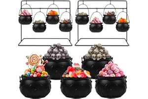 DETENE 12 Pezzo Halloween Candy Bollitore Plastica Strega Calderone con 2 Cornici Metalliche Mini Calderone Nero di Plastica per Festa di Halloween