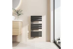 EMKE Toallero Baño Radiador Plano, toallero de Paneles, 762 x 400 mm,Negro, secador de Toallas con conexión Lateral, 342 W, radiador secador de Toallas de Agua Caliente