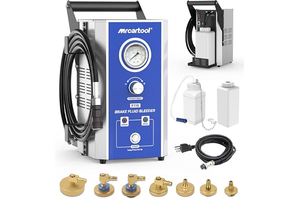 Purgeur de frein voiture 220V Appareil électrique purgeur frein Appareil de changement de liquide de frein avec 7 adaptateurs, Purgeur de frein 0,7-3,0 bar pour Volkswagen Audi Škoda Benz BMW