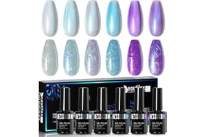 BEAUTILUX BEAUTIFUL LUXURIOUS Beautilux Nacré Gel Vernis Semi Permanent, 6 Couleurs 10ml Bleu Violet Perle Effect Vernis à Ongles Gel, Soak Off Shell UV Gel Vernis Nail Art
