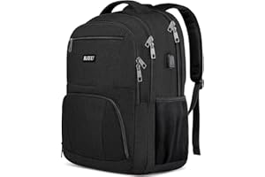 ‎RJEU Men's School Backpack Boys Teenagers Laptop Backpack 15.6 Inch Laptop Bag for School Work with USB Charging Port, Anti Theft Business Travel Backpack, Black