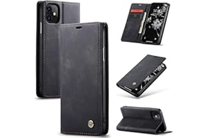 owlhold Handyhülle für iPhone 11 Hülle, Premium Lederhülle Weiches Vintage-Nubukleder Faltbare Ständer Klapphülle Kartenfach Standfunktion stoßfest Schutzhülle für iPhone 11 -Schwarz