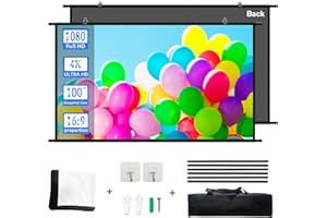 GAINVANE Projector-Screen-100" Pull-Down Projection-Screen Foldable Hanging Movie Screen with 16:9 4K Full HD 3D Gain 1.0 Indoor Portable Projector screen wall mounting for bed room office presentations