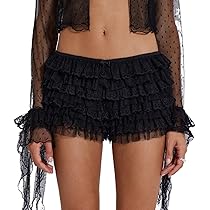 WangsCanis Women Y2K Lolita Bloomers Lace Ruffle Layered