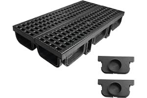 NATOTELA HDPE Channel Drain and Grating-2Pack 1Mtr A15 Drainage Channel Shallow Profile Drain Channel System Non-traffic Drain Channel for Pedestrian,Patio,Landscaping,Garden,Balcony(50Lx14Wx9.3D) cm