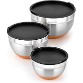BRA Efficient | Set of 3 Stainless Steel Bowls (12-16-20 cm) and Silicone | Easy cleaning, with lids for each measure, dishwa