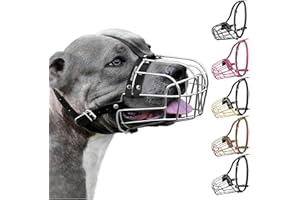 BronzeDog Muselière pour Chien en métal Amstaff Panier en Fil de Fer Sangles réglables en Cuir pour Grands Chiens