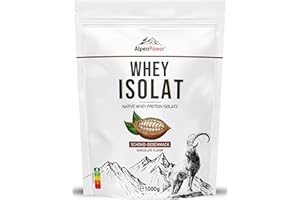 AlpenPower Whey Isolat białko w proszku czekoladowym 1 kg – 100% naturalne składniki, bez substancji słodzących – karmienie trawą – wysokiej jakości białko w proszku z najlepszego mleka alpejskiego