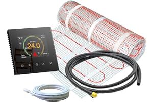 ‎EW DIREKT Thermostat RT-70 WLAN Black with Electric Heating Mat SunPro for Tiles 160 W/m² (8 m² - 0.5 x 16 m)