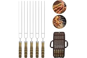 Augot Pinchos para Barbacoa, 5 Piezas Brochetas Barbacoa Forma de U Espetos de Acero Inoxidable con Mango de Madera Reutilizables Palos de Barbacoa para BBQ Pollo Camarón Carne Verduras Frutas, 42CM