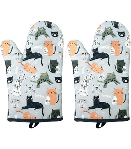 Lot De 2 Gants De Cuisine Et Maniques En Forme De Chat Rouge Résistants à La Chaleur - Gants De Cuisine Et Coussinets Chauds Antidérapants Et Imperméables Pour La Cuisson, Le Barbecue