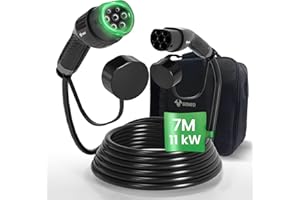 GONEO EV Charging Cable Type 2-11KW 16A 7M, 1/3 Phase Mode 3 Type 2 to Type 2 EV Charging Cable for Electric Car and PHEV with Storage Bag, for Model S/X/Y/3, ID.3-5, E-Tron, e-208, Zoe etc