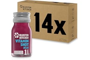 Kloster Kitchen Organic Vitamin Shot Berry Acai 1SHOT 14x 30 ml con trozos de jengibre auténtico I Ginger Shot vegano en la botella de vidrio To Go I dulce y picante sin aditivos & con dulzor natural