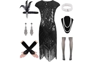 WILDPARTY 1920s Dresses for Women, Flapper Dress with Sequins Beaded Fringed Mesh Stockings, 20s Accessories Mafia Costume Ladies
