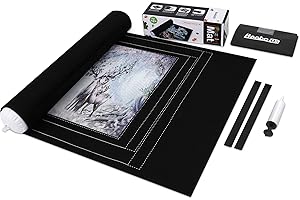 Becko US Puzzle Roll Jigsaw Storage Felt Mat with Frame Lines, Jigroll Up to 1,500 Pieces, Environmental Friendly Material for Jigsaw Puzzle Player, Box with Drawstring Storage Bag