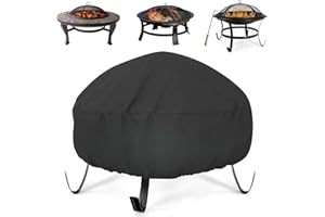 ZONJIE Fire Pit Cover - 85cm Firepit Covers Round Waterproof Heavy Duty Rip Proof 420D Oxford Fabric, Gas Fire Pit Covers with Drawstring for Outdoor Garden Fireplace (Black, Round - 85x40cm)
