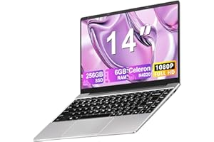 NOTODD 2025 Ordinateur Portable 14 Pouces Win11 Pro PC Portable 6 Go RAM+256 Go Soutien Extension SSD 1TB(TF 512Go) 5000mAh Celeron N4020 Laptop Mini HDMI 1080P Souris sans Fil AZERTY Membrane-Argent