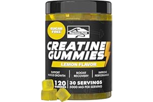 KEYSTONE PEAK KP Creatine Gummies for Men & Women, 100% Creatine Monohydrate Gummies, 5g per Serving + Vegan, Sugar Free, Lemon + Strength, Energy, Muscle & Booty Gain - 120 Count