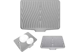 JINMINAMZ Silikonowa mata do ociekania naczyń, silikonowa mata drenażowa o rowkowanej strukturze i nachylonej powierzchni, składana, 40 x 33 x 1,5 cm, szara