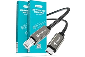 DigitalLife FlexMIDI Vortex 1.8m USB-C to B MIDI Cable, Braided Nylon, for MIDI Keyboards, Controllers, Synthesizers, and USB Audio Interfaces, 2-Pack, MIDI-CB180-II