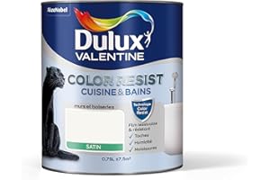 Dulux Valentine Color Resist - Peinture Intérieure Pièces Humides - Pour Murs, Plafonds, Boiseries - Lessivable et Résistante - Couleur : Blanc Satin - 0,75 L - 5262216