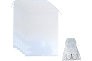 Ulife Mall 6 Pcs Travel Shoe Bag, Large Non-Woven Drawstring Shoes Storage Bag with Transparent Slot Clear Window Portable Waterproof Dustproof Shoes Pouch Packing Organizer for Men Women, White