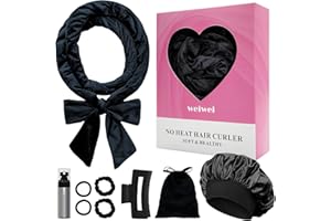 weiwei Heatless Curlers Headband, Heatless Overnight Curls Hair Curlers No Heat, 70" Soft No Heat Hair Curlers, 9 PCS Curling Rods Gift Set for Women Long Wave Hair Volume -Black