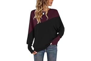 WNEEDU Maglietta a Maniche Lunghe da Donna Girocollo Patchwork Felpa Colorata Polsini Stretti Pullover da Donna