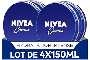 NIVEA Crème visage, corps & mains (lot de 4 x 150 ml), crème hydratante à la texture onctueuse enrichie en Eucerit, soin hydratant multiusage pour toute la famille