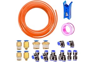 HAXIHA 15 Metros Manguera Neumática 4mm OD/2.5mm ID,Naranja Tubo Aire Comprimido Poliuretano PU Manguera de Aire Tubo Kit,Conexión Rápida de Tuberías de Aire con 14Pcs Guarniciones Neumaticas