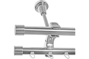 BASIT Rohr + Innenlauf Gardinenstange Deckenmontage 2 läufig 240cm lang Edelstahl Look Metall Gardinenstange 2 läufig Deckenbefestigung Ø20mm I D61 RI