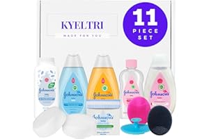 Baby Bath Set bundled with Johnson's Toiletries and Kyeltri Silicone Brushes for Cradle Cap and Massage with Sponges