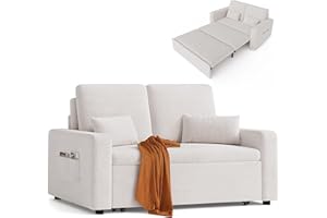 Xbro Divano Letto 2 Posti Estraibile con Funzione Letto, Sofà Moderno in Velluto con Cuscini e Tasche Laterali, Perfetto per Soggiorno e Camera Ospiti, 147x196x87 cm, Beige