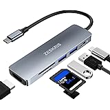 USB C Hub, ZESKRIS MacBook USB Adapter, 6-I-1 USB C Hub Multiport Adapter with 2 USB 3.0 SD/Micro SD Card Reader 4K HDMI 100W