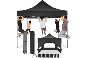 COBIZI Tonnelle de Jardin,Tonnelle Pliante 3x3 avec Parois Latérales et Sacs de Sable,Barnum Pliant Tente,Imperméable Anti UV Tonnelle pour Exterieur Plage Terrasse Camping(3 par 3m Noir)