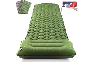 AKSOUL – Matelas de couchage auto-gonflant pour camping, Matelas simple ultraléger et portable de 8 cm avec pompe à pied, compact pour camping, tente, randonnée, backpacking (avec oreiller)