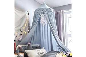 Surwin Baldachin Betthimmel Blau Madchen Jungen Babybett, Himmelbett Moskitonetz Bett mit Kugel für Kinderbett Kinderzimmer Einzelbett Schlafzimmer Kinder Geschenk Reise